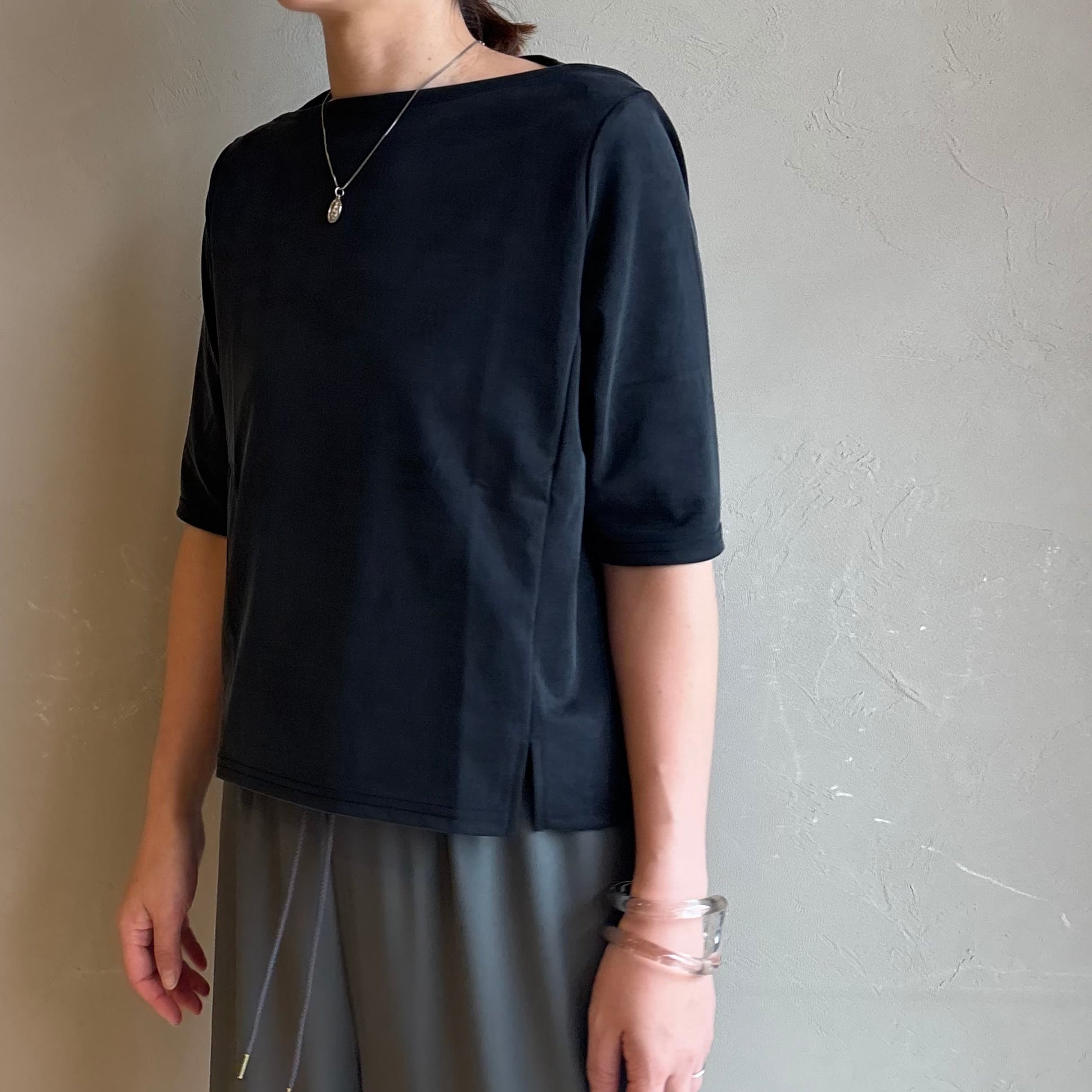 CYNICAL 】キュプラ混ボートネック5分袖Tシャツ | valance 福井