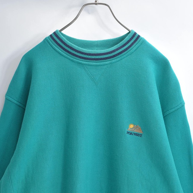 90s USA製 Cutter&Buck カッターアンドバック リバース型 前Vガゼット ラインリブ デザイン 刺繍 スウェット トレーナー ゴルフ ヴィンテージ アメリカ古着 メンズXL相当