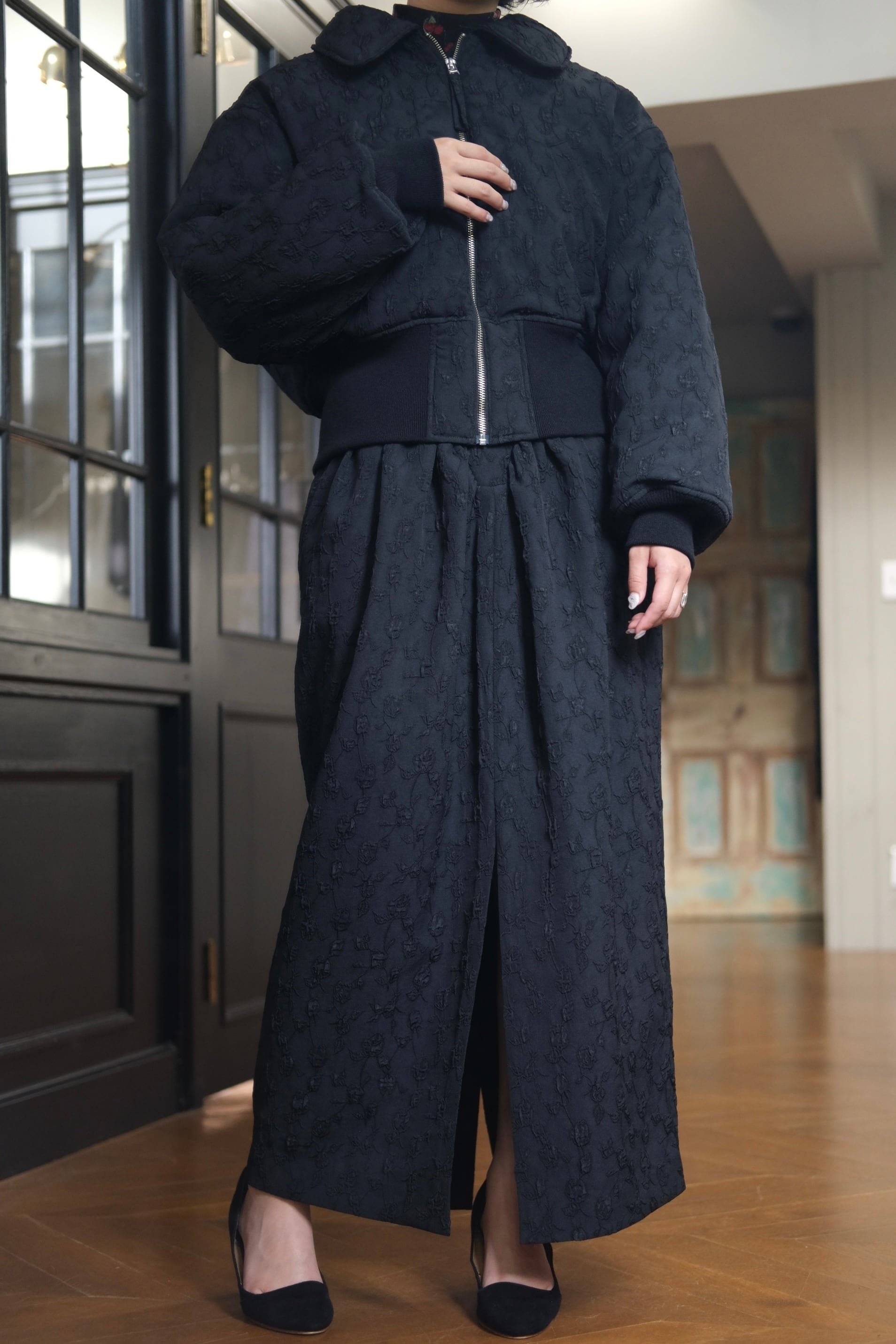 【FETICO】Floral jacquard curvy skirt FETICO】Floral jacquard curvy skirt -black- | loop