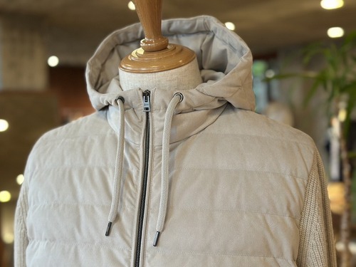 HERNO / Resort　エコスエード×リブニットフーディーダウンブルゾン