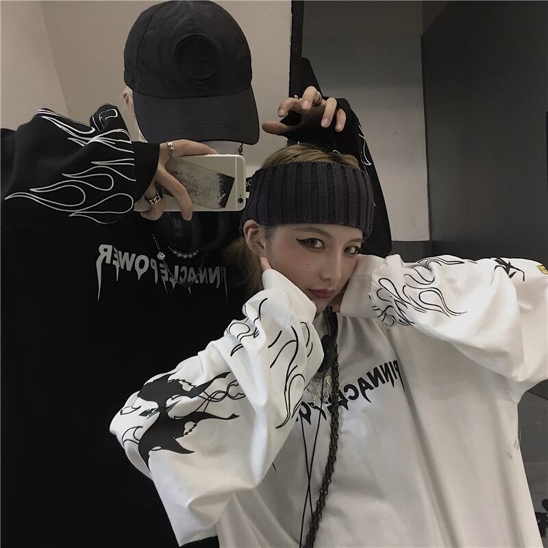 ダークルーズ長袖スリーブTシャツ スプリングプリントトップス スタイルラウンドネック ロング 大きめサイズ かわいい 春物 Oネック ケッペル49383816926