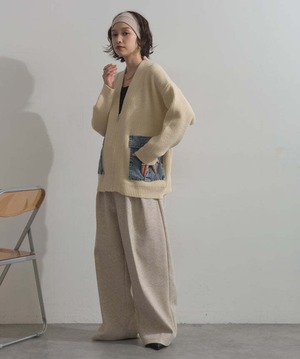 HD2510023 デニムポケットジップニットカーディガン ivory