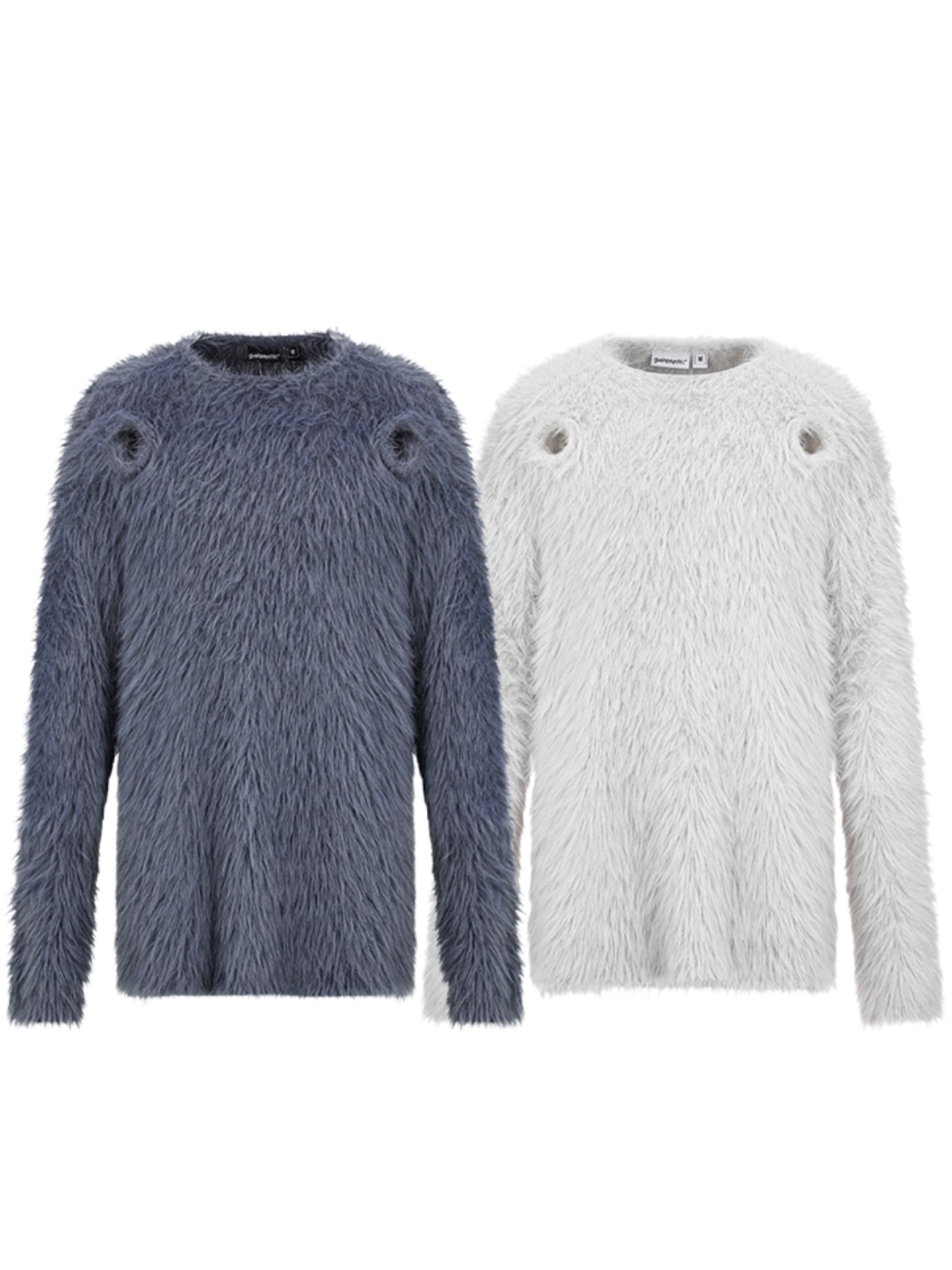 gushpsychic Hole Design Long Mink Hair Crewneck Sweater