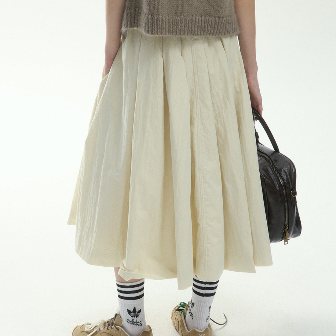 Drawstring midi-length gathered flare skirt  T4285