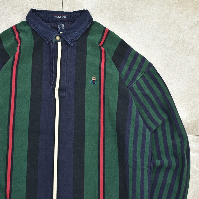 90s GANT embroidery stripe polo shirt