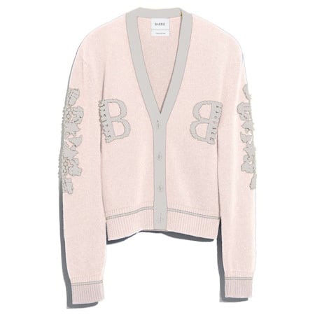 BARRIE THISTLE LOGO CASHMERE CARDIGAN LIGHT PINK/GREY