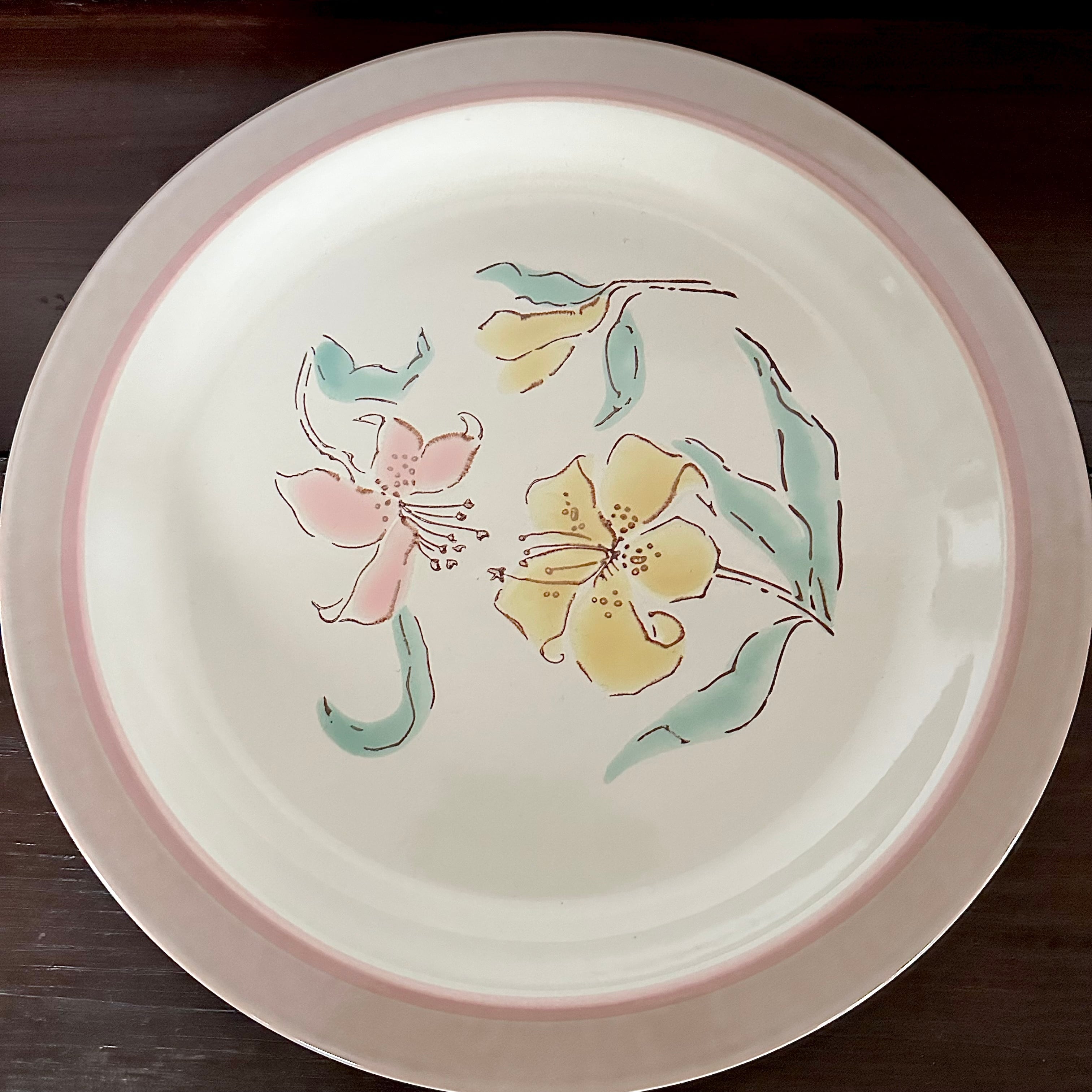 USED品 1980年代~ストーンウェア レトロ花柄 大皿プレート USED品 1980年代~ストーンウェア レトロ花柄 大皿プレート