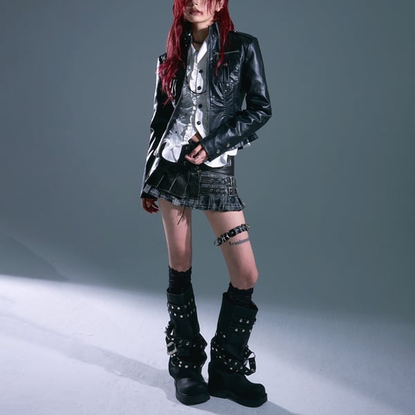 パンクグランジ切替プリーツスカート(ruf_02853)