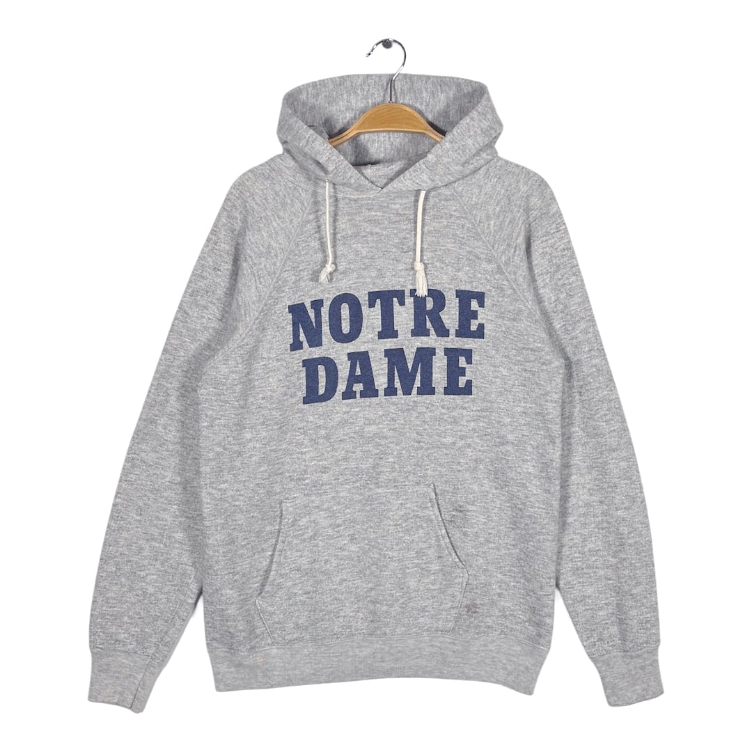 80s チャンピオン USA製 ヴィンテージ スウェットパーカー 染み込みプリント ノートルダム カレッジ グレー CHAMPION メンズM 古着 CG0475