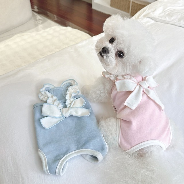 【PET】全2色柔らかいリボンフリルクロスロンパース