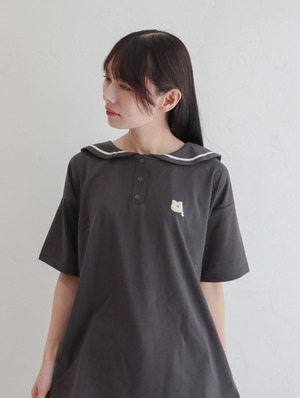 一枚で主役！ レイヤードでも主役！ ねこ セーラーカラー アニマル Tシャツ