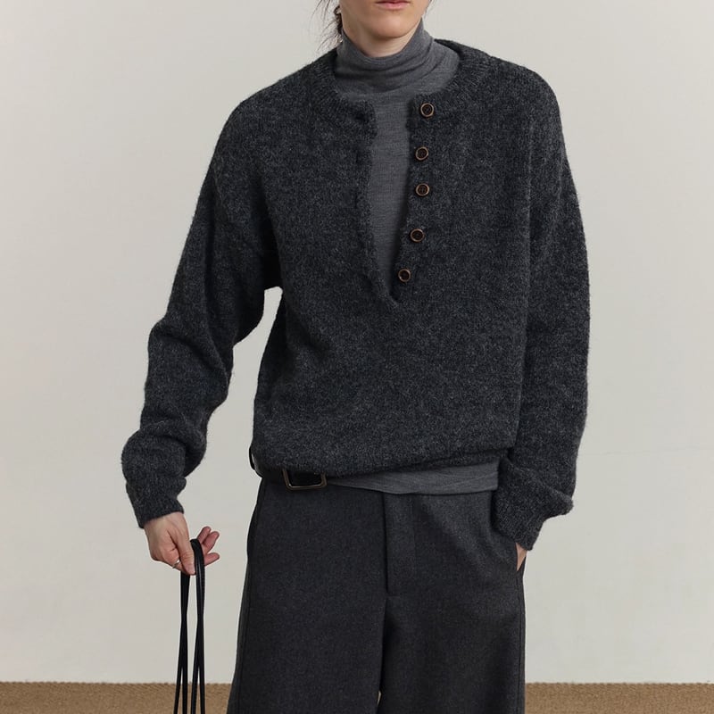 フロントボタン 長袖 プルオーバー ニット 1color MTO0455