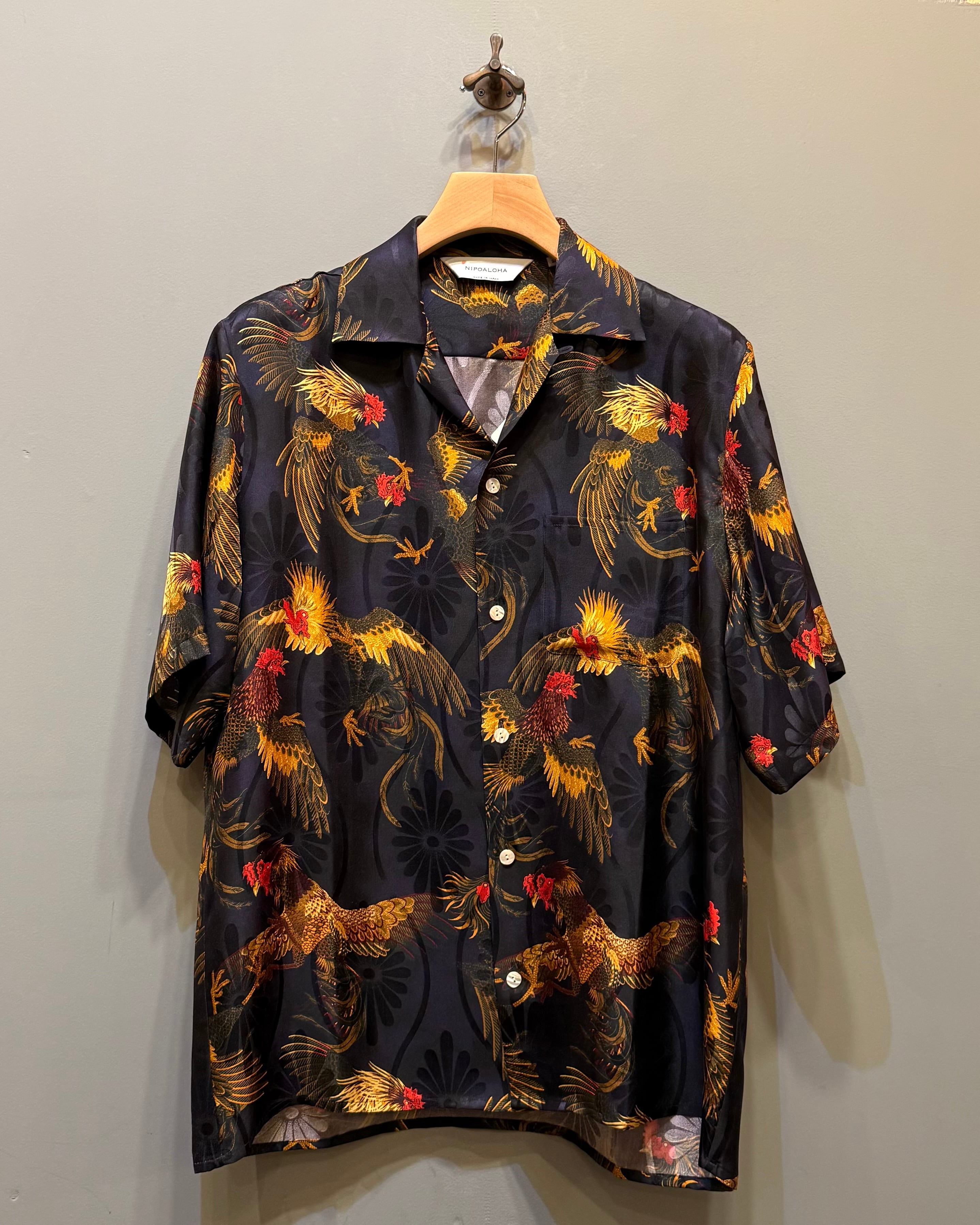 別注 RAYON SHORT SLEEVE ALOHA SHIRT (群鶏) NIPOALOHA（ニポアロハ） ： RAYON SHORT SLEEVE ALOHA SHIRT(伊藤若冲