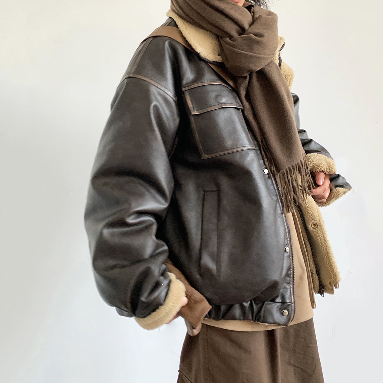 jiwuusレトロ裏ボアレザージャケット 全2色 | mblueshop