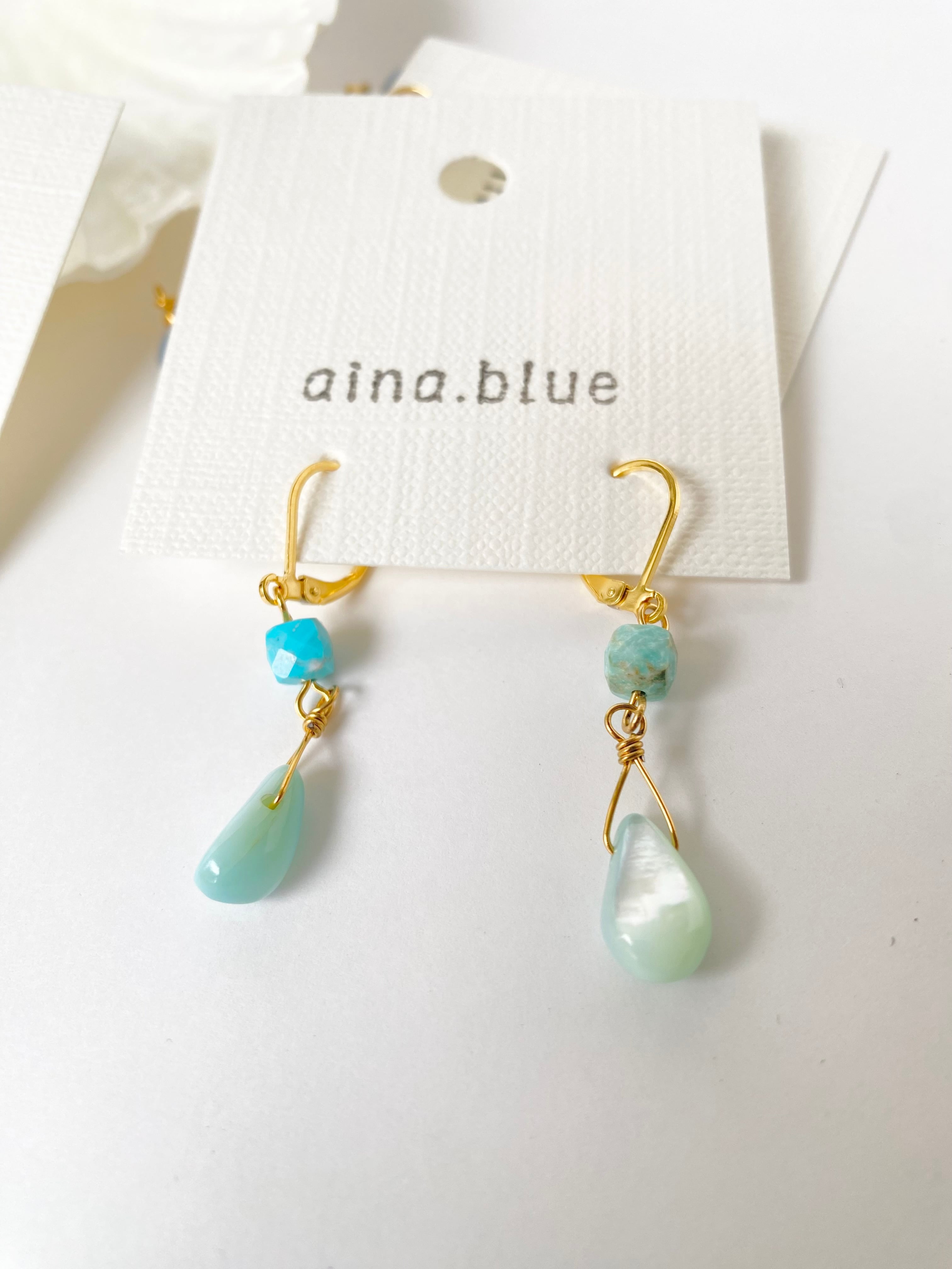 天然石 とシェルの ピアス インペリアルジャスパー 淡水パール ターコイズブルー 天然石 とシェルの ピアス インペリアルジャスパー 淡水パール