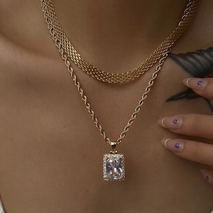 Square Zirconia Rope Chain Necklace