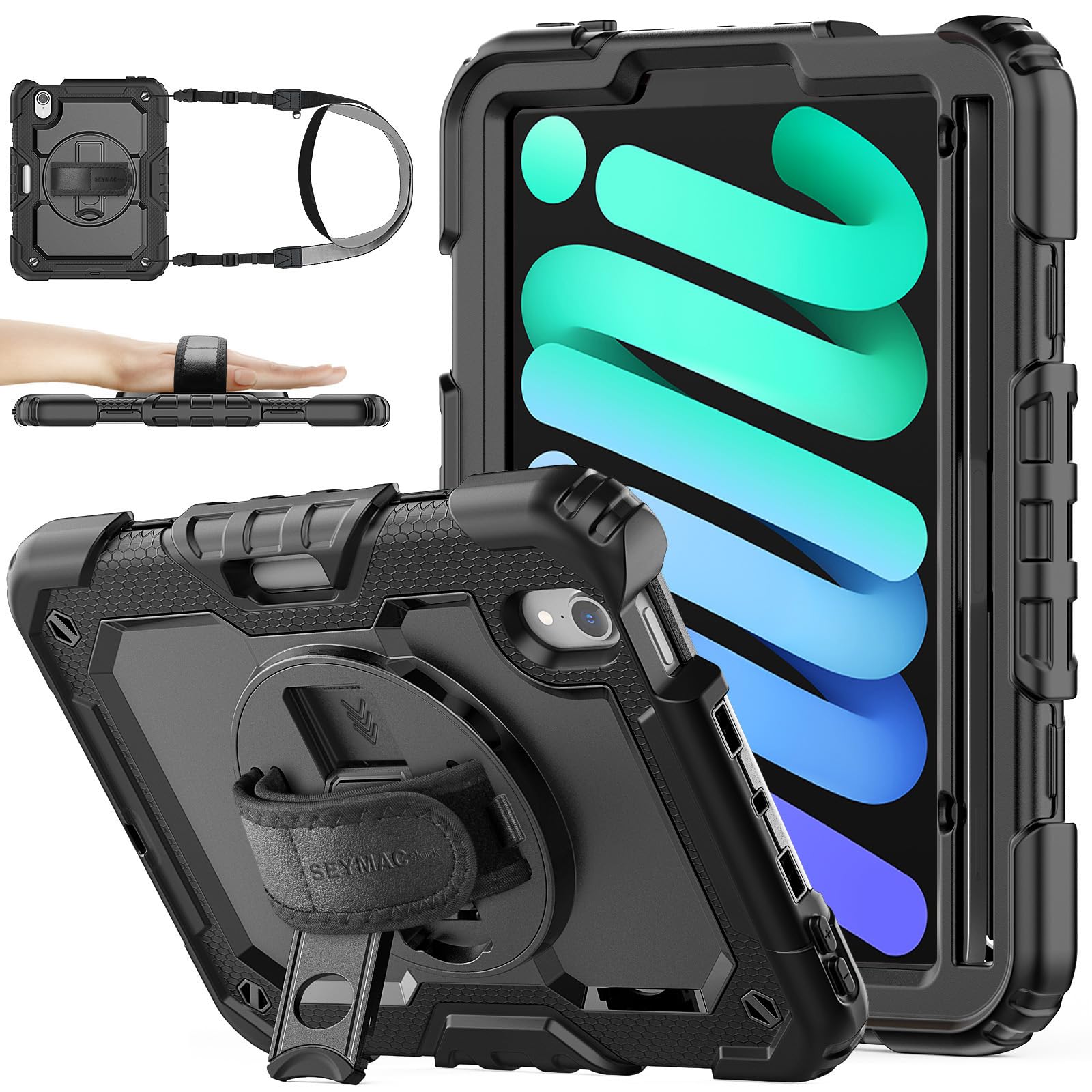 SEYMAC stock iPad mini 7/mini 6専用耐衝撃ケース,ブラック