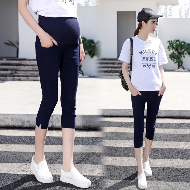 【新作】【送料無料】 2019妊婦腹部パンツ無地ハイウエストマタニティスキニーカプリポケット付き妊娠スリムパンツカジュアル ハイウェスト ソリッドカラー AL expec351288287867