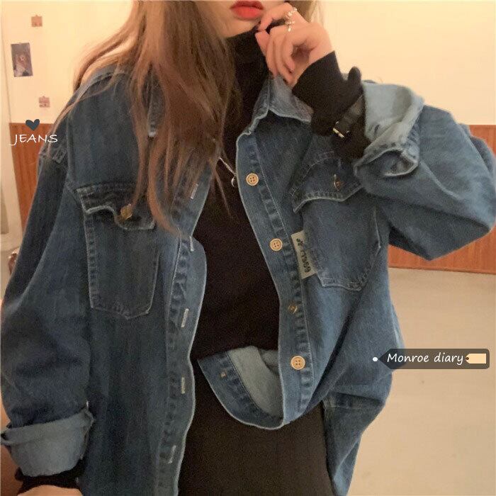 シャツ ジャケット オータムウィンタースタンダードルーズトップス ロング レトロ 秋物 冬物 モンロー70513294632