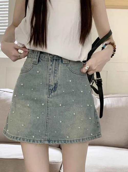 2023春夏新作 ボトムス 女 レディース ハイウエスト デニム ミニスカート 台型スカート S-L