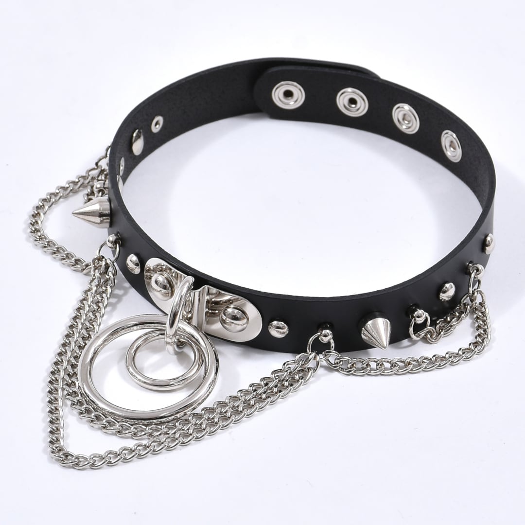 スタッズ付き 〇チェーンレザーチョーカー | VOLCAN&APHRODITE