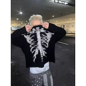 VINTAGE ストリート 骨プリントワッフル ロングTシャツ T1810