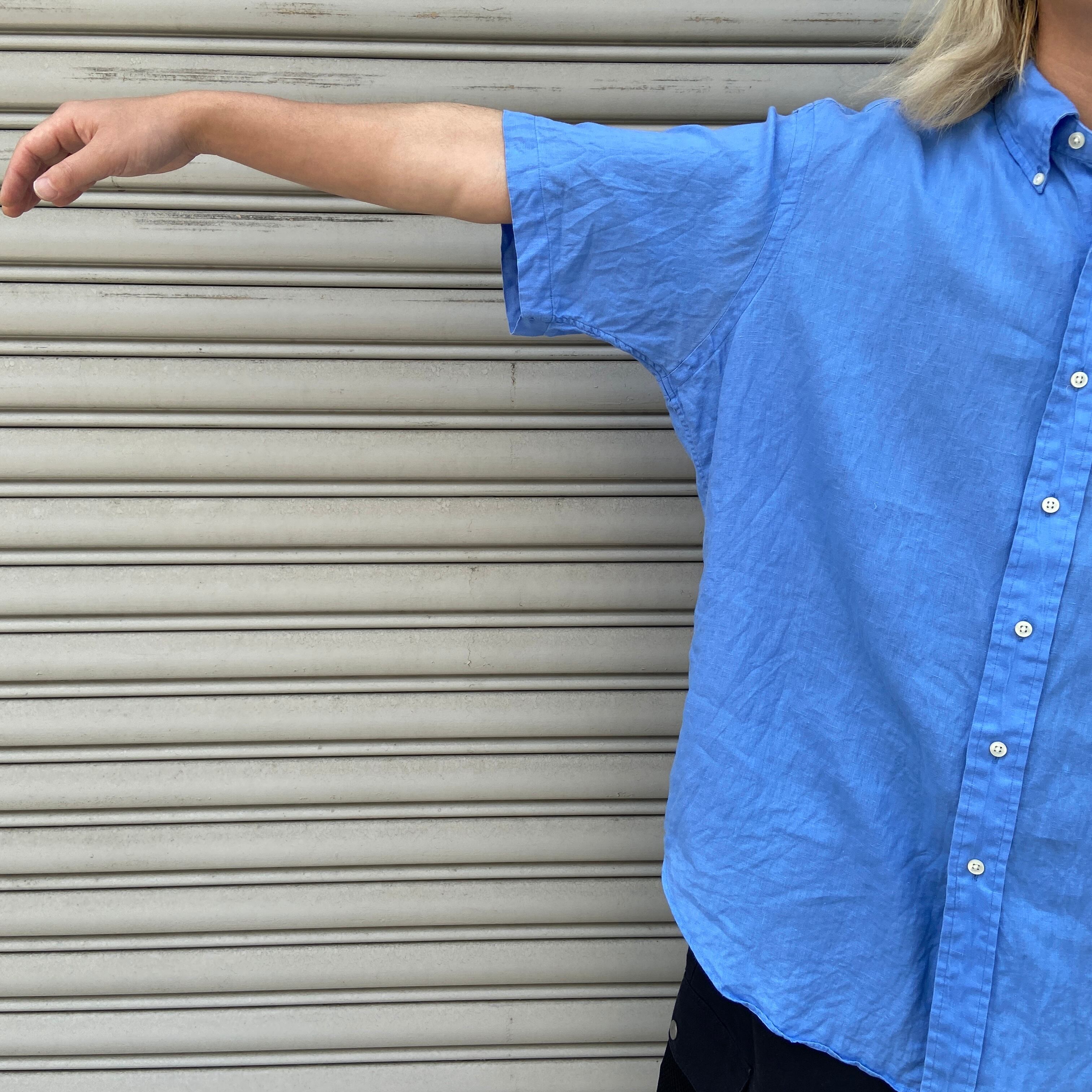 Ralph Lauren 半袖リネンシャツ クラシックフィット ブルー L | 古着屋 Uan