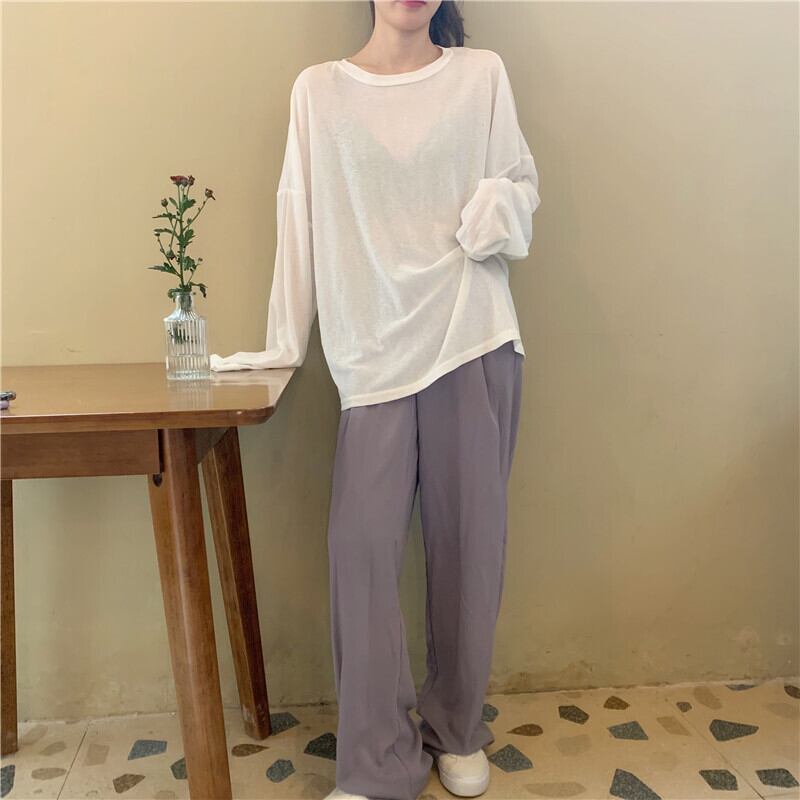 ホワイトシャツ サマールーズTシャツ スタイル薄手トップス ロング 夏物 シルク 1号婦人38461241396