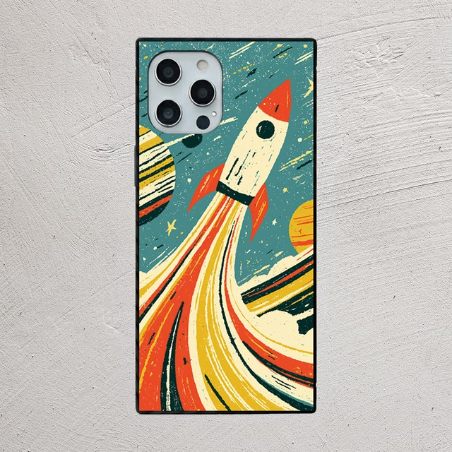 受注生産 iPhoneケース ロケットと虹色の宇宙航路｜レトロ宇宙 RFSP061A
