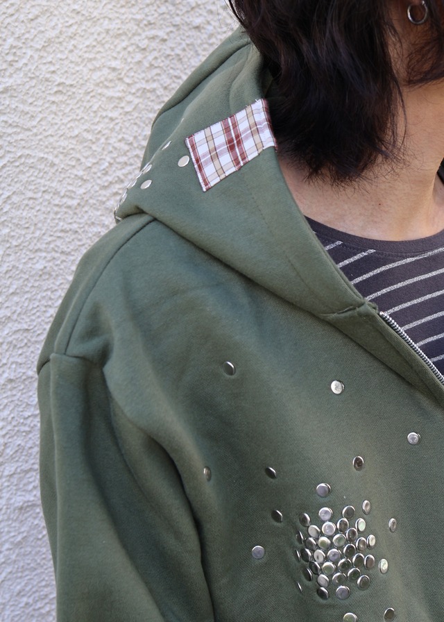 【Hannah Creak/26aw】Studded Hoodie Double Zip khaki