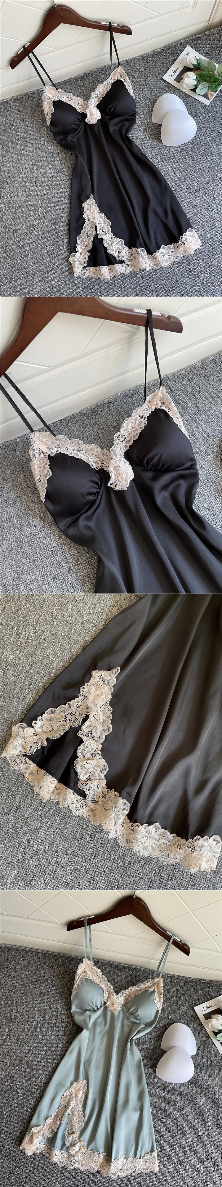 ピアリマーマのネグリジェ アイスシルクパジャマ女性夏セクシーサイドスリットスリング