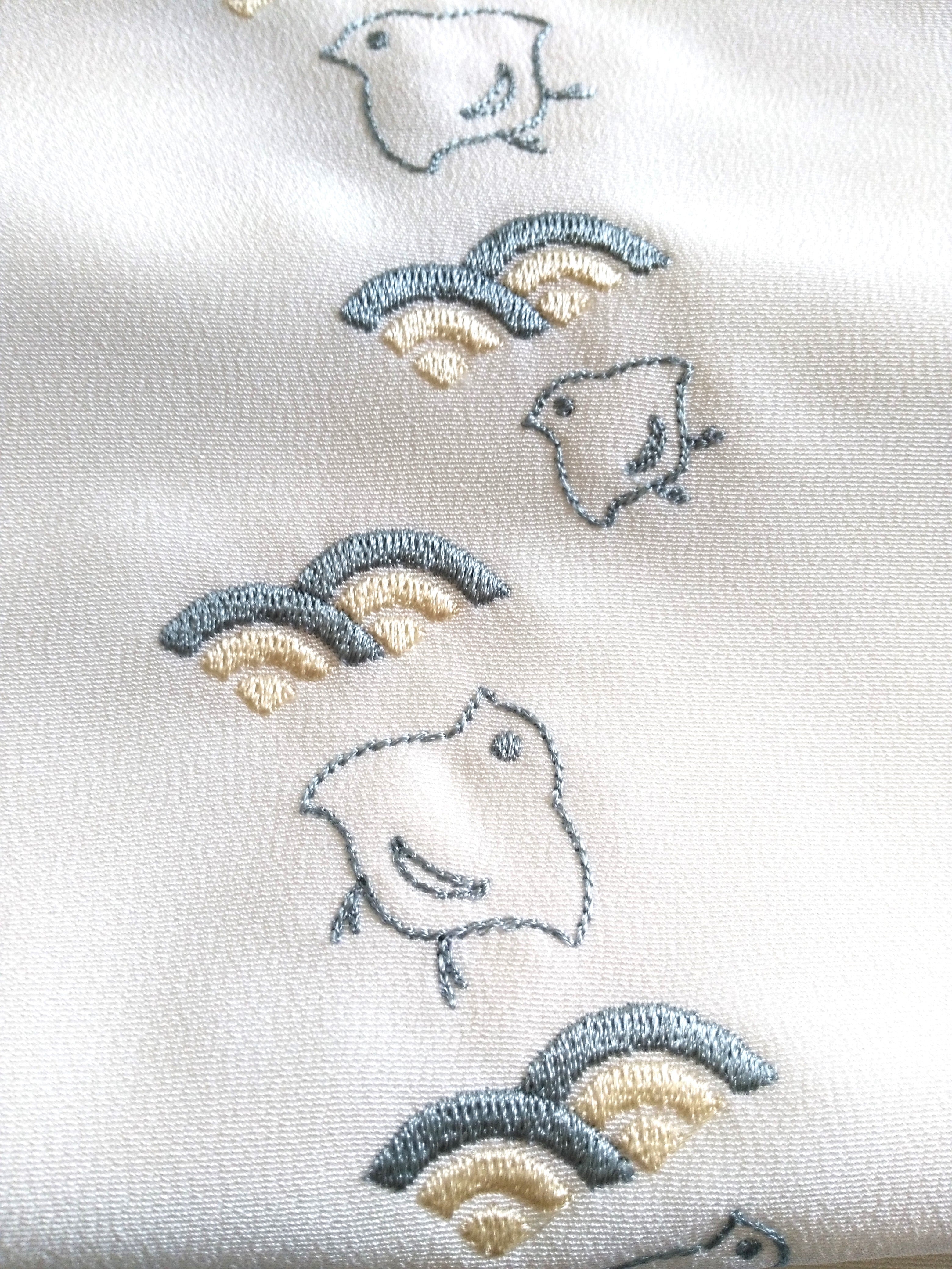 刺繍 半衿 波千鳥 | 刺繍好日