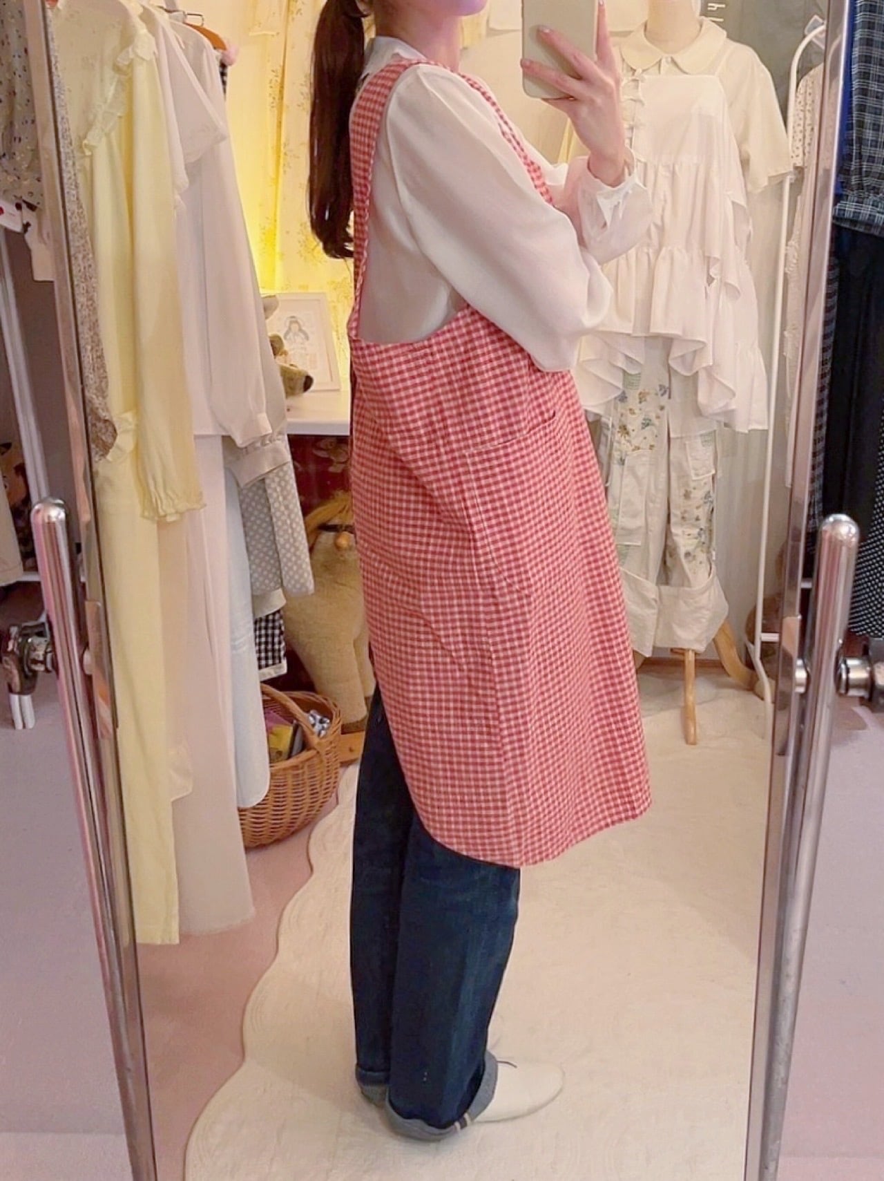 strawberry gingham check apron