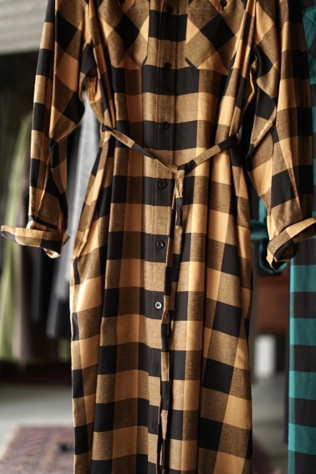 HYKE RAYON PLAID DRESS Coyote Brown サイズ1 HYKE / RAYON PLAID DRESS (COYOTE BROWN / GREEN) | JUQUI Online