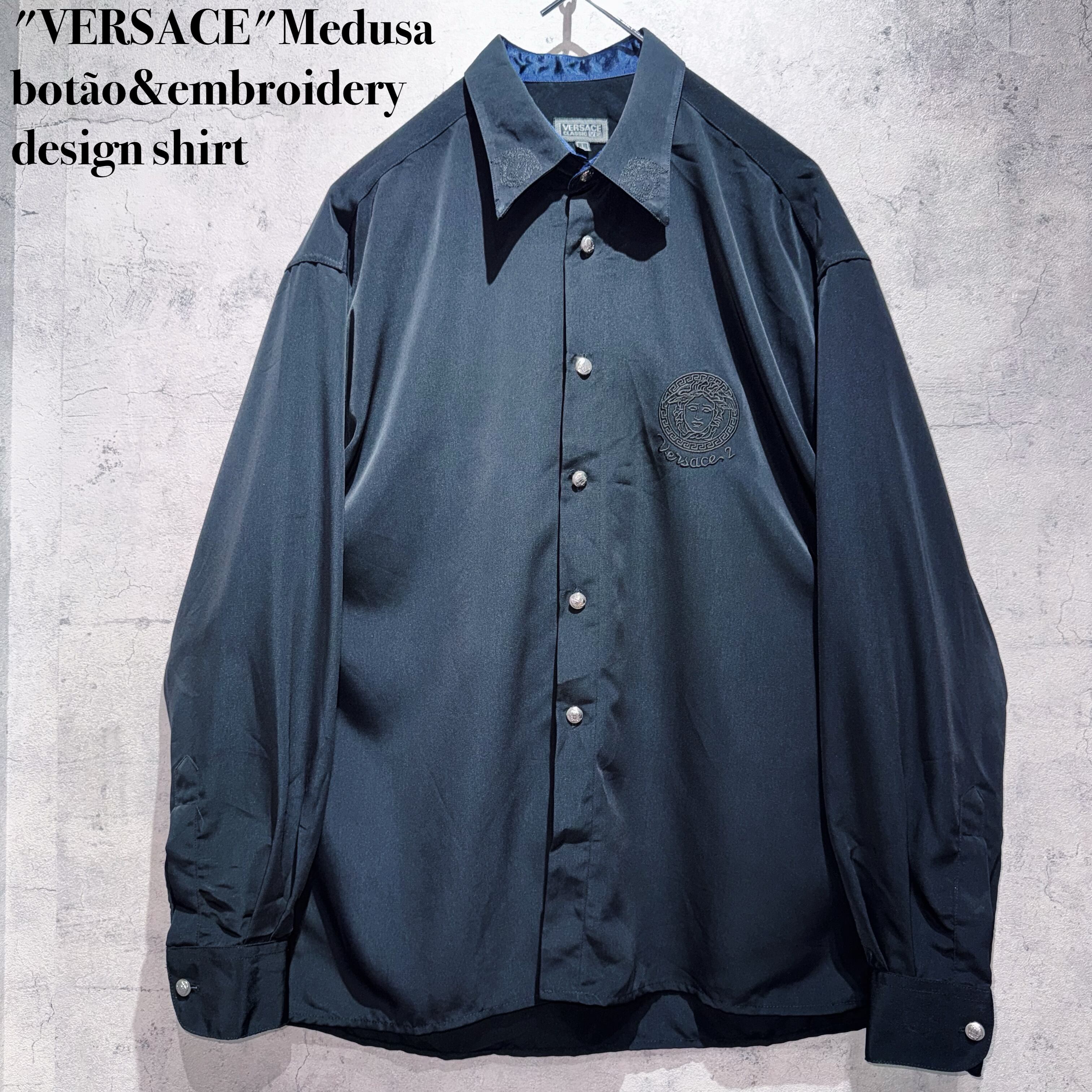 "VERSACE"Medusa botão&embroidery design shirt