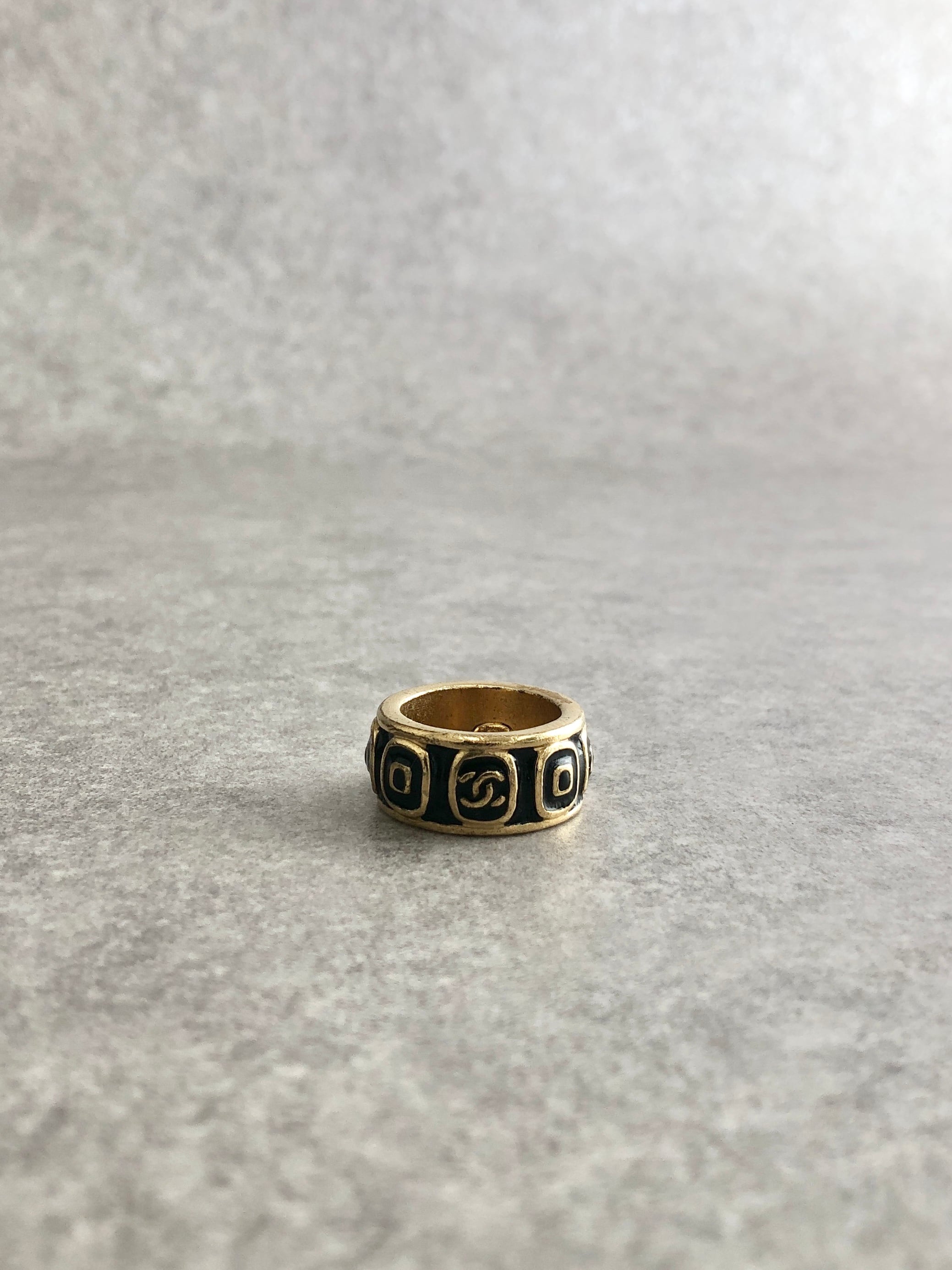 CHANEL シャネル 指輪 ブラック×ゴールド ココマーク vintage