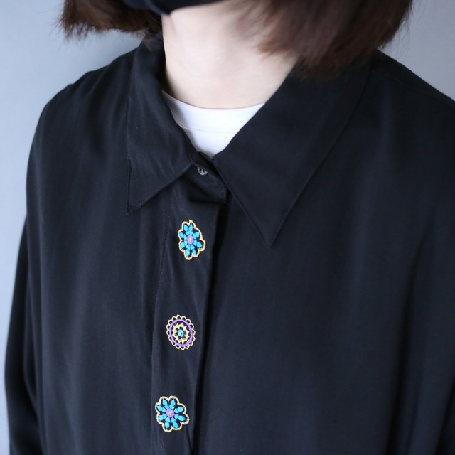 "刺繍" 4-motif design fry-front minimal mode shirt