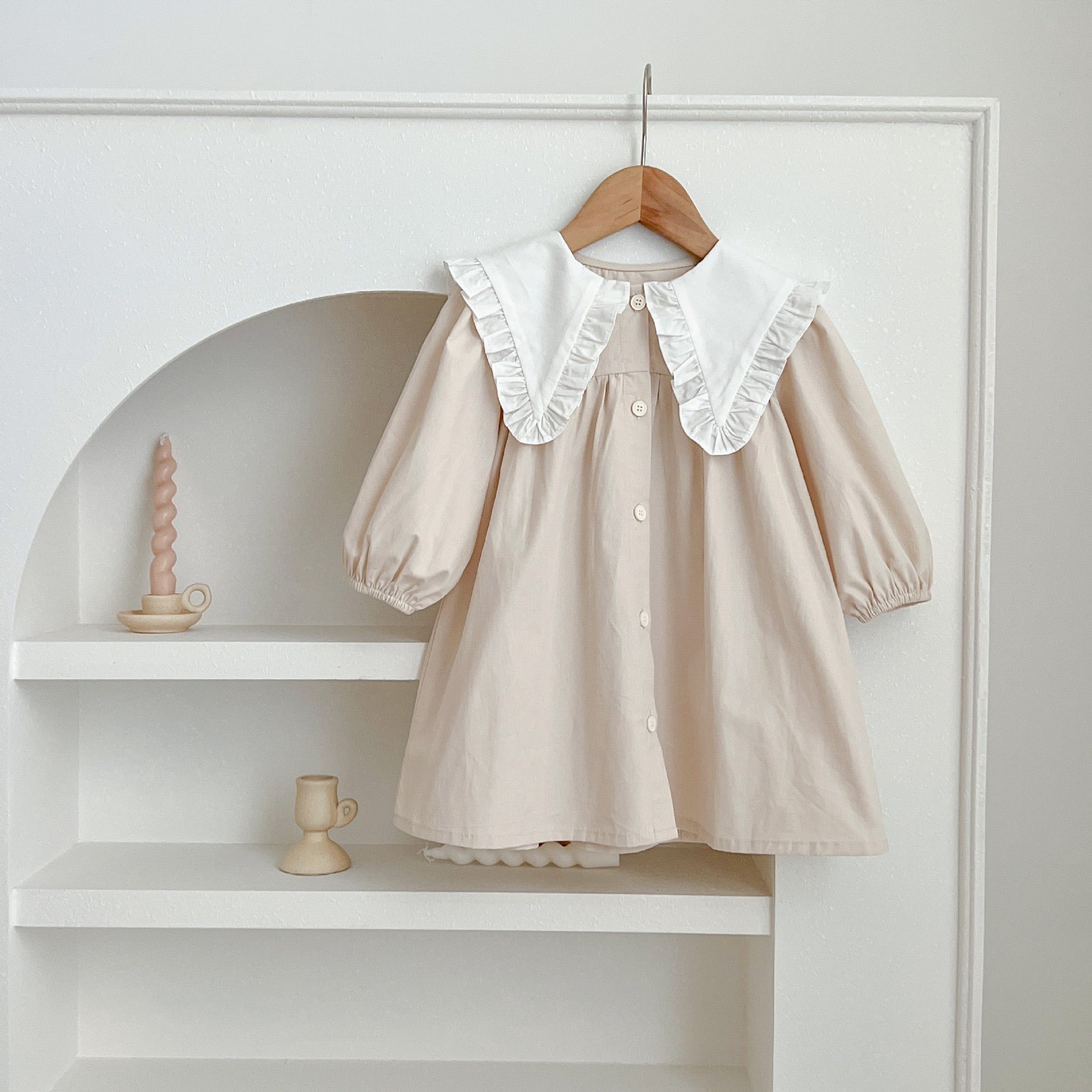 ベビーキッズ女の子大きいフリル襟長袖ロンパース ワンピース リンク