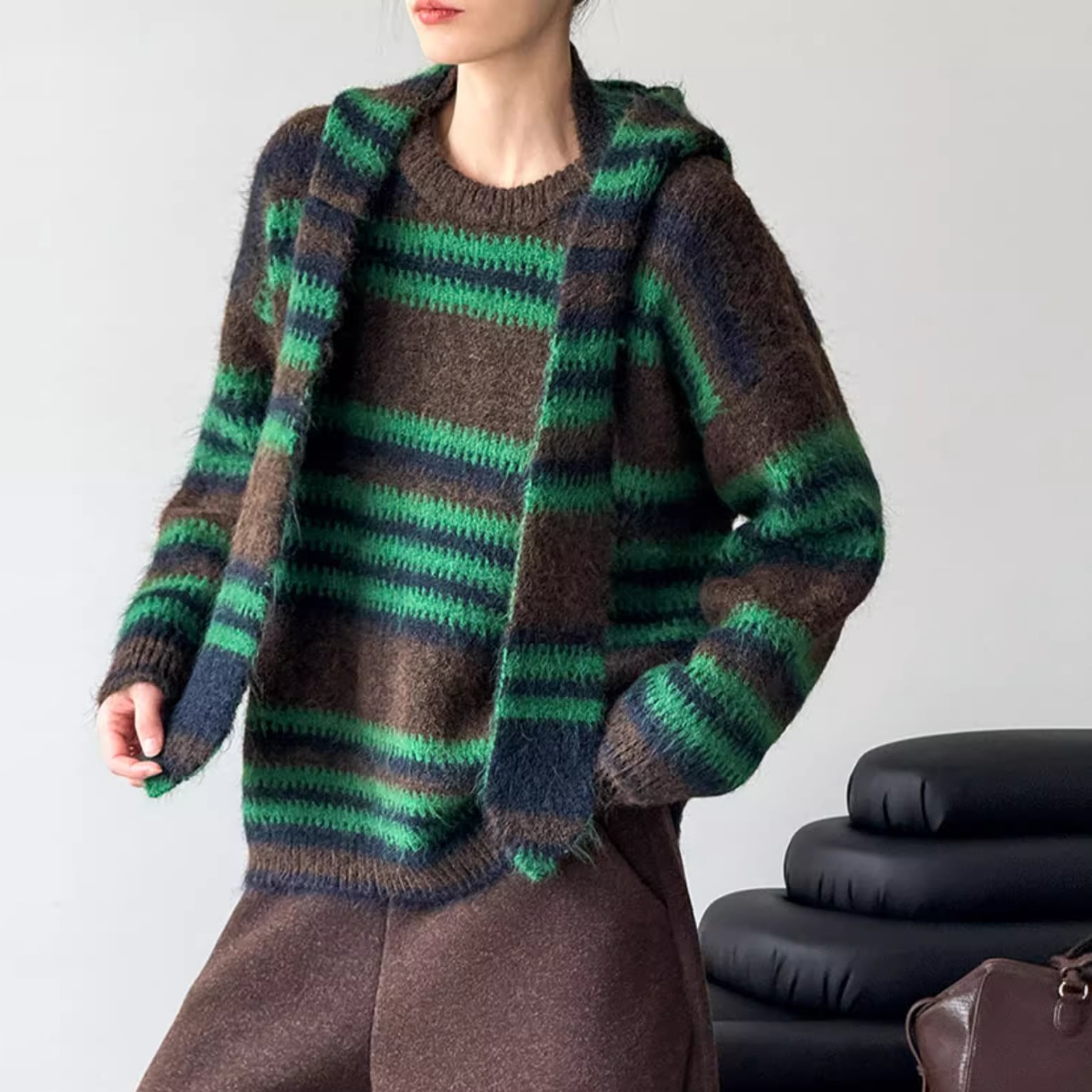 multi border knit top & scalf set 14116