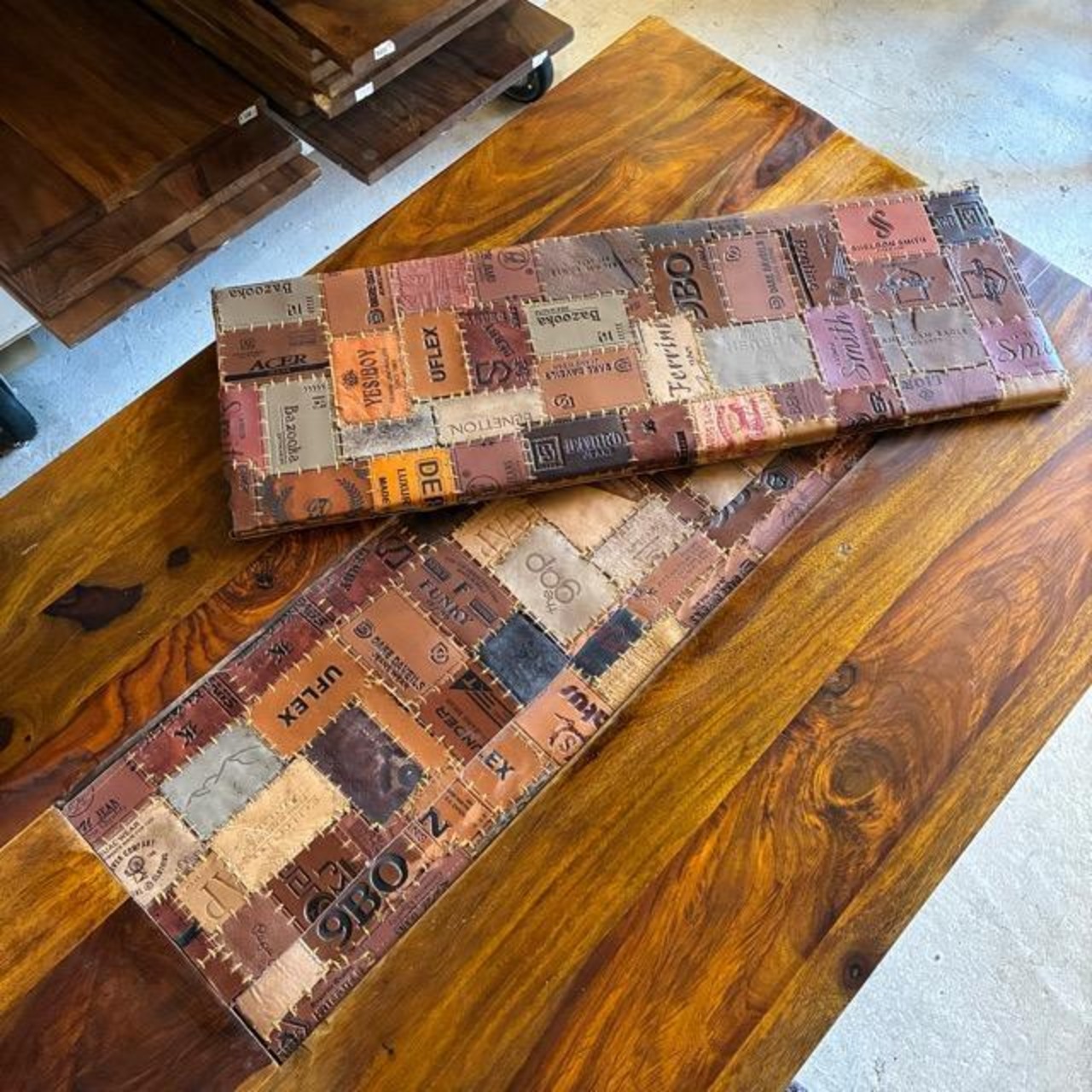 TOPANGA　Furniture　Sheesham Wood＆Leather Patchwork Center Tray Low Table