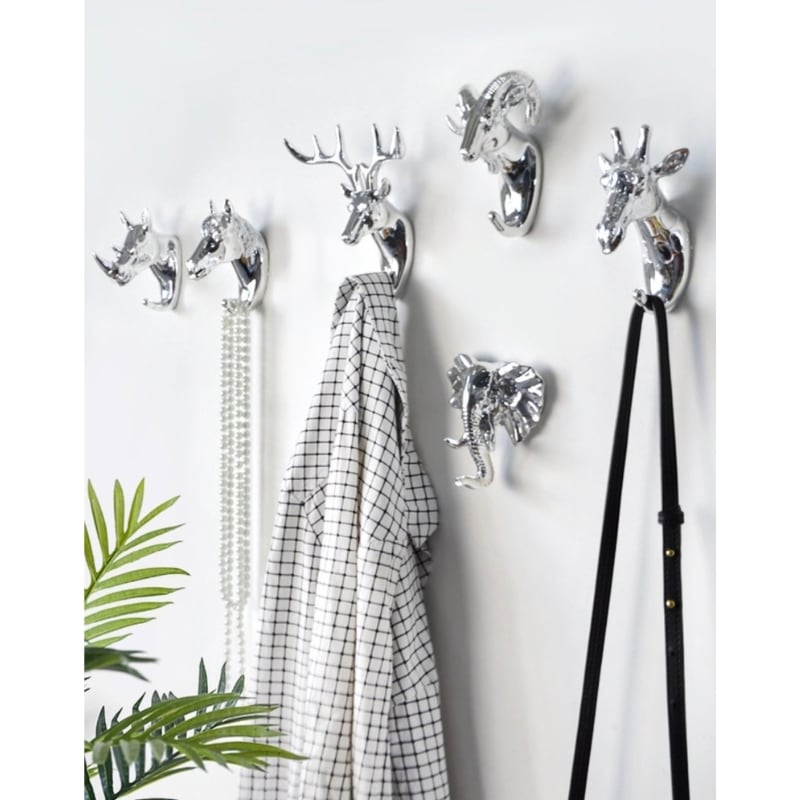 ウォールフック アニマル 壁掛けフック シルバー 鹿角 馬 動物モチーフ