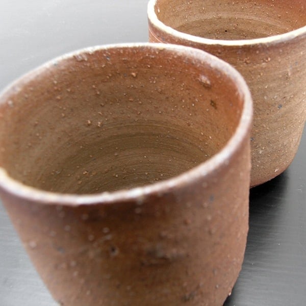 備前焼・竹子窯・西川政彦作・湯呑・二客揃・No.150306-14・梱包サイズ