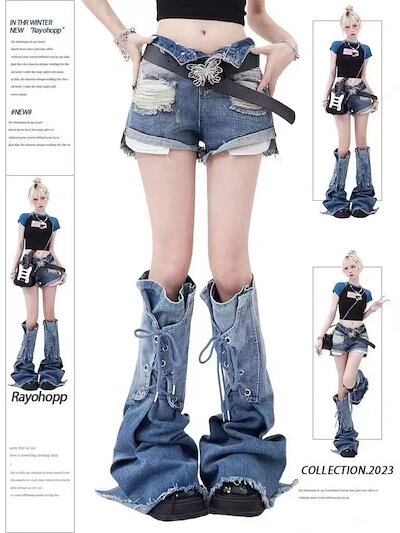 ダメージデニムパンツ Y2K ワイドパンツ レトロ ジーンズ ショート