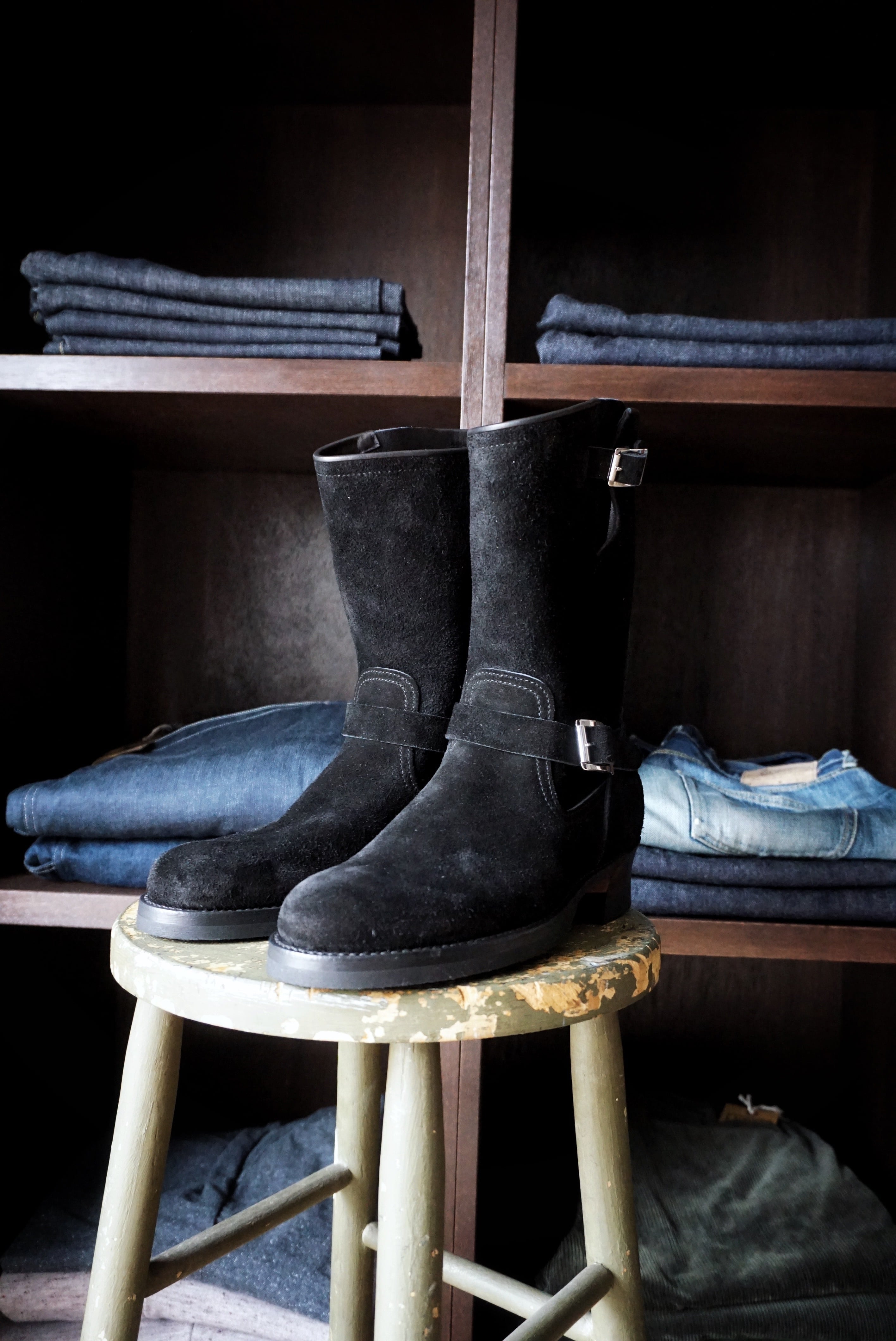 Lot.329 Suede Engineer Boots - Black - | RAT STYLE