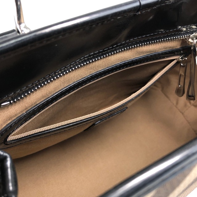 BURBERRY バーバリー チェック ハンドバッグ ベージュ エナメル×PVC vintage ヴィンテージ オールド y44p83