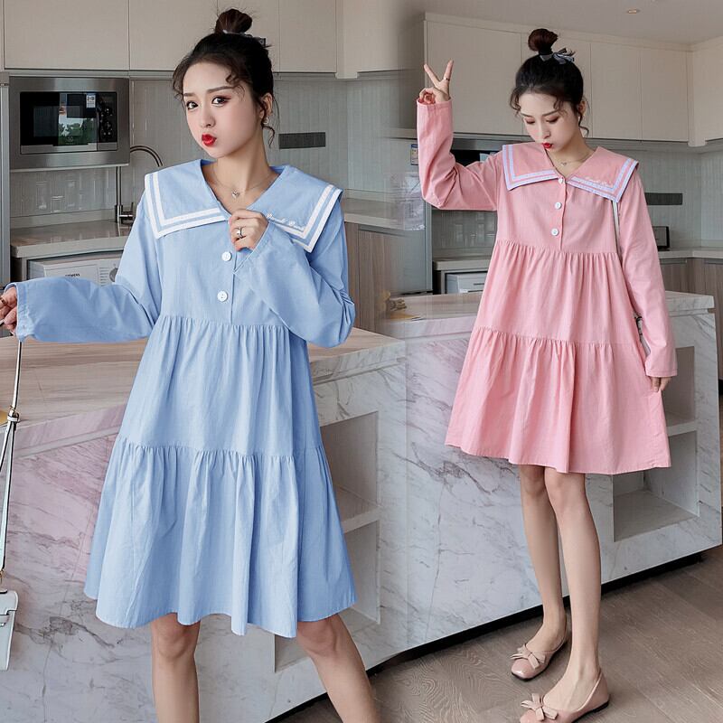 【新作】【送料無料】 1565＃マタニティ服春秋綿長袖痩身スタイリッシュなドレス妊婦妊娠中の服 ロング コットン スプリング 春物 オータム 秋物 AL expec318747025787