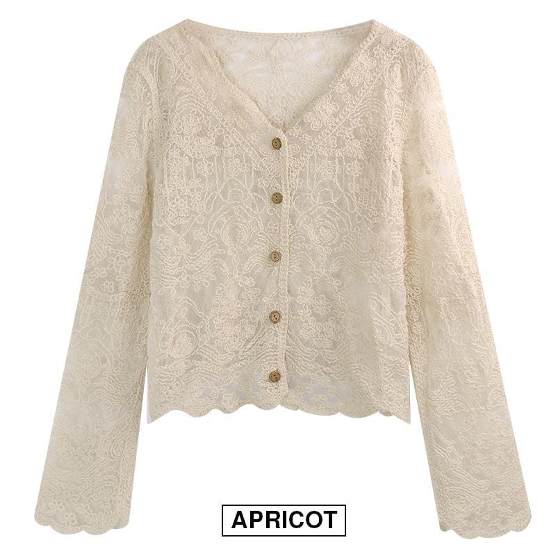 総レース カーディガン サマーカーディガン Vネック 透かし編み かぎ