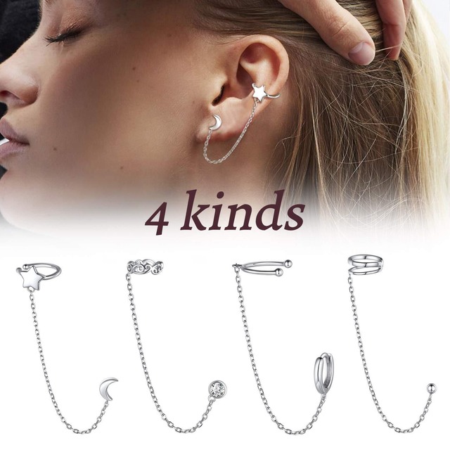 ChicSilver 星 月 ピアス レディース イヤーカフ チェーン シルバー925 プラチナ かわいい アクセサリー