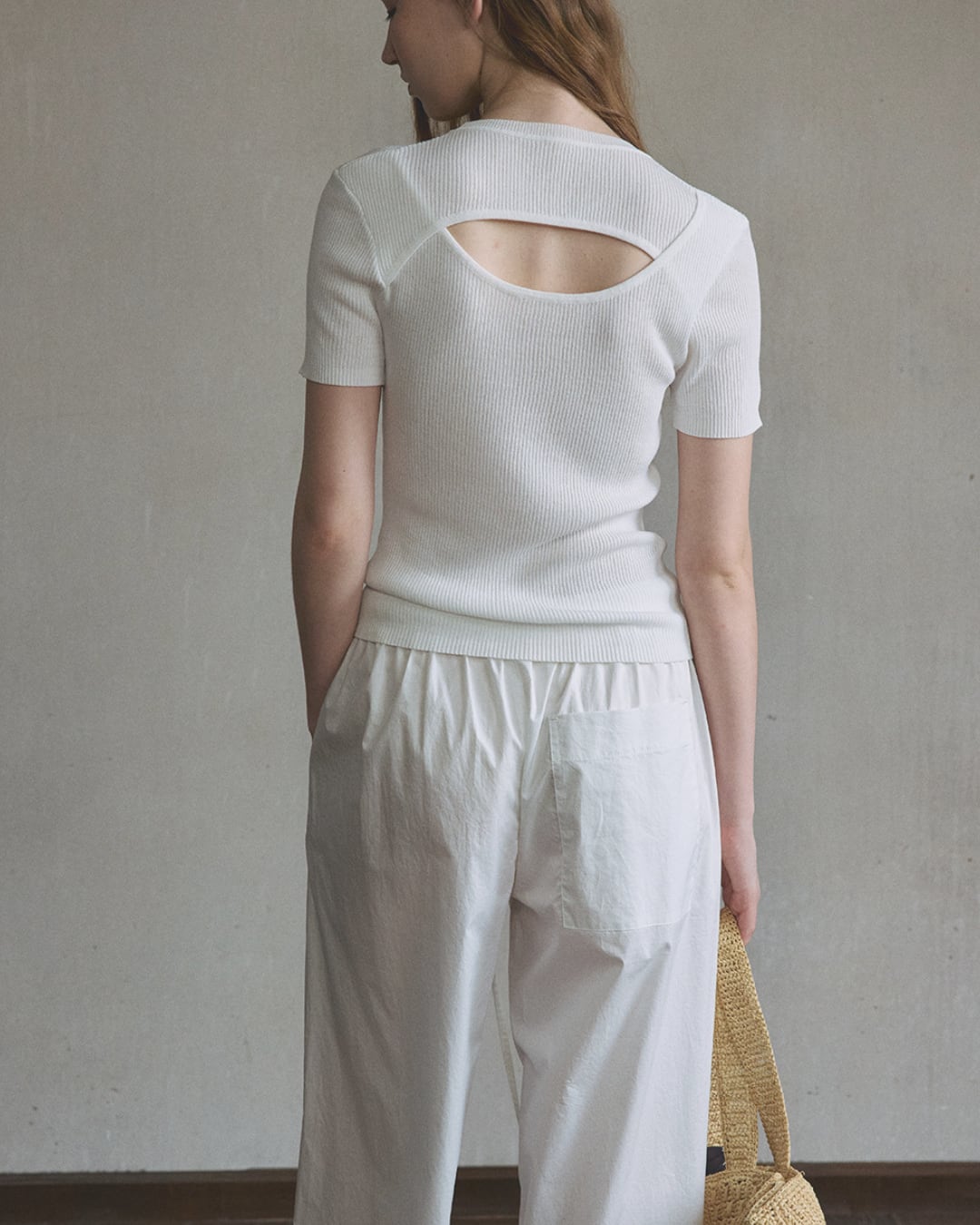 Back Cutout Rib Knit Short Sleeve Top