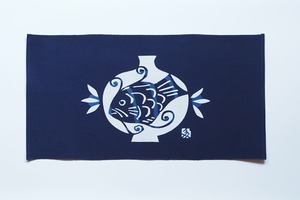 小判ランチョンマット【壺に魚】47×25cm 型染工房たかだ